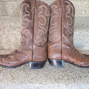 Vintage Tony Lama Full Quill Ostrich Leather Brown Mens western boots size 11 D